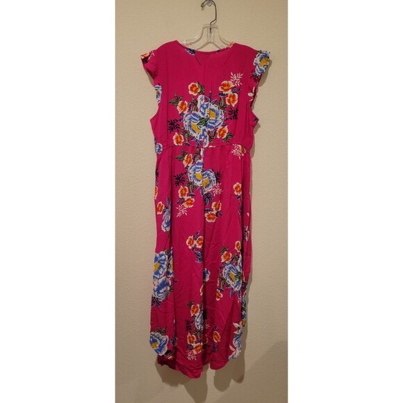 NWT Jessica Simpson Gabbie Hi-Low Midi Dress PINK FLORAL V Neck Women Large - Picture 5 of 11